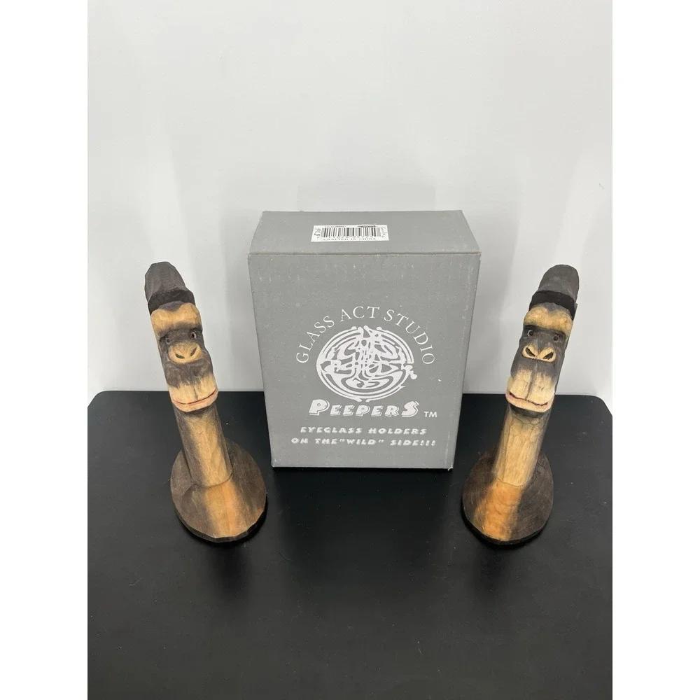 PEEPERS Gorilla Lot of 2 Eyeglasses Holder Wooden Stand Cute